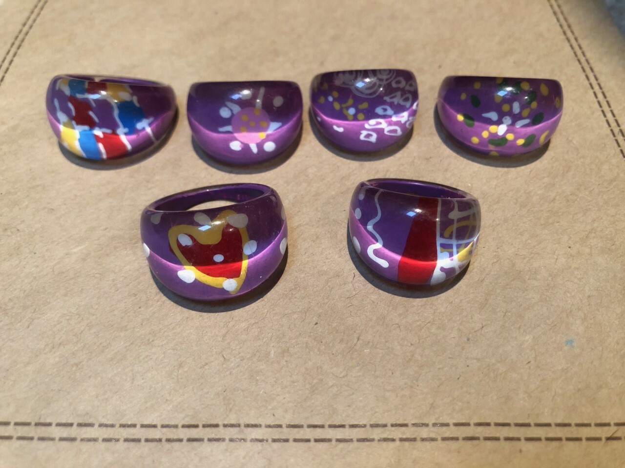 Coloured Dome Lucite Plastic Resin Ring with Different Designs – Retro 80’s NEW