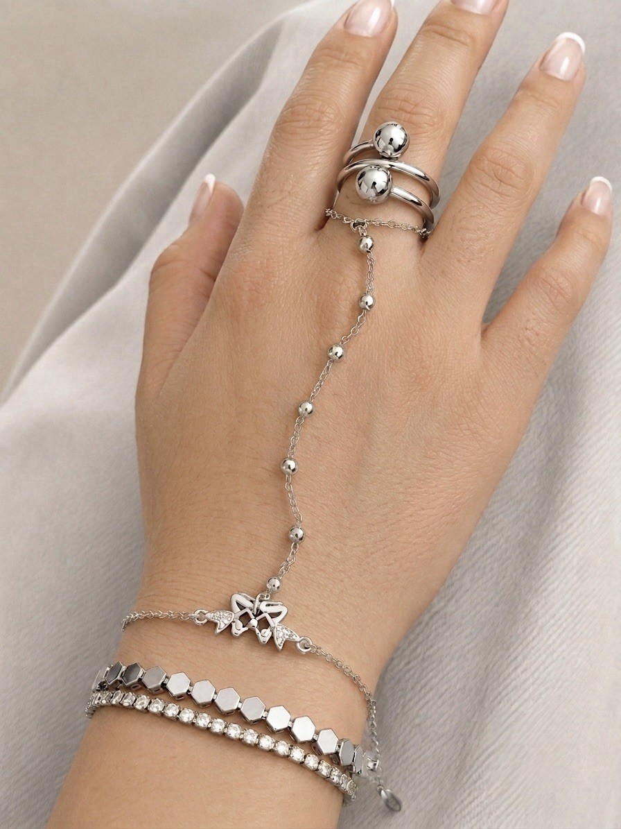 3/$39! Platinum Plated Butterfly Hand Chain Dainty Crystal Slave Bracelet