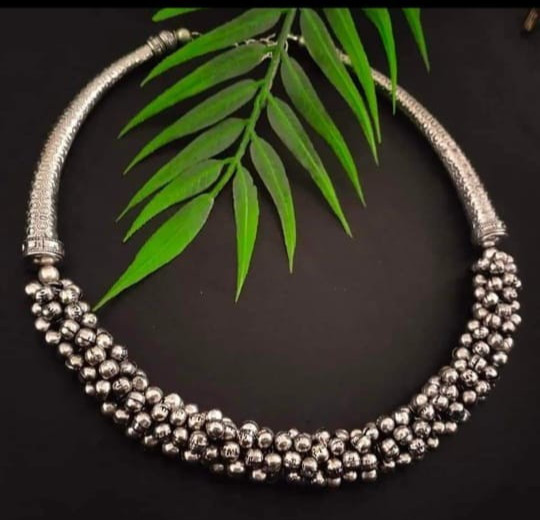 Oxidised Jewellery Silver colour Ball Pipe Necklace without Earrings