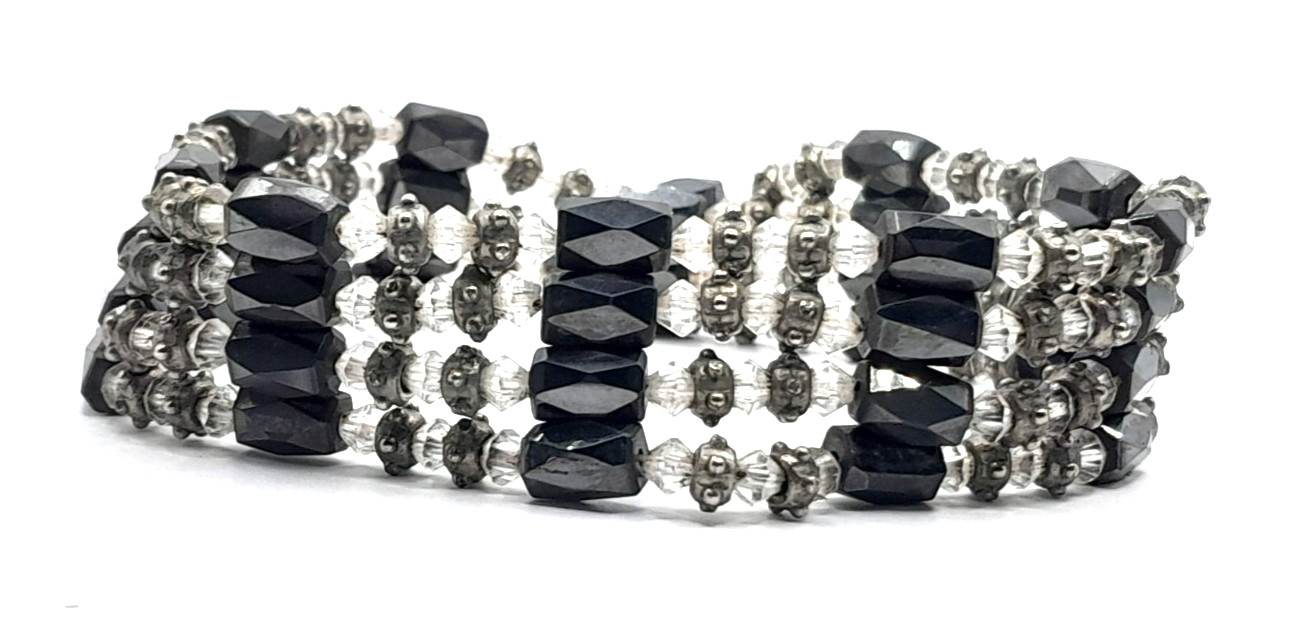 34 Inch Gray, Silver, Black Crystal Hematite Magnetic Wrap Bracelet Necklace