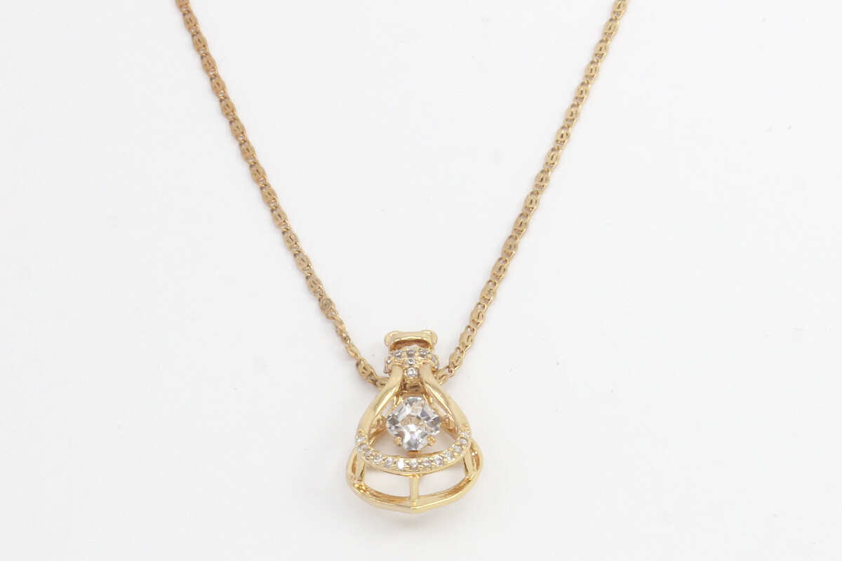 Cubic Zirconia 14K Yellow Gold Plated Dancing Bulb Pendant Chain Necklace