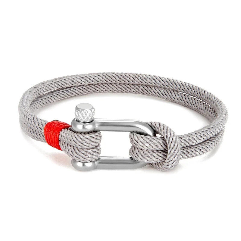 MKENDN Men’s Nautical Double Strand U shape Shackle Survival Rope Bracelet Women