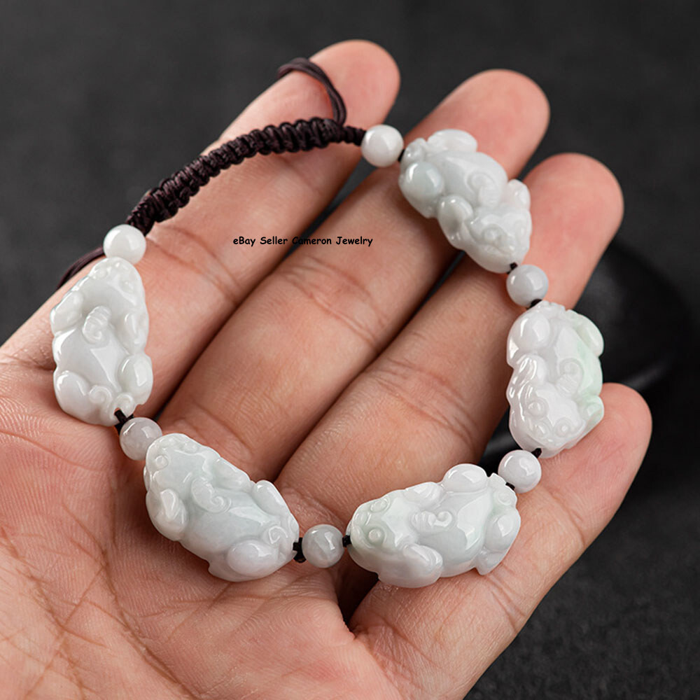 Real Grade A Natural White Jade Jadeite Unisex Lucky 5pcs Pixiu Beads Bracelet