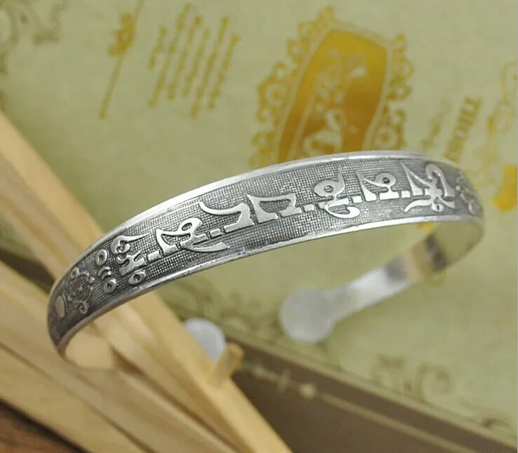 Classi Cuff Bracelet Tibetan Silver Plated Carved Flower Animal Opening Bangle