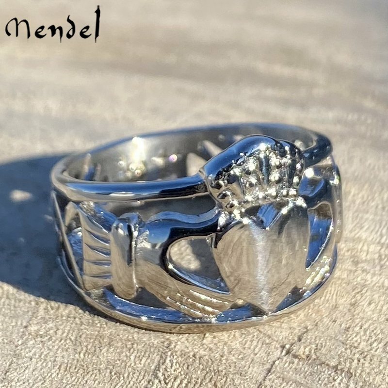 MENDEL Stainless Steel Mens Celtic Irish Claddagh Wedding Band Ring Size 6-15