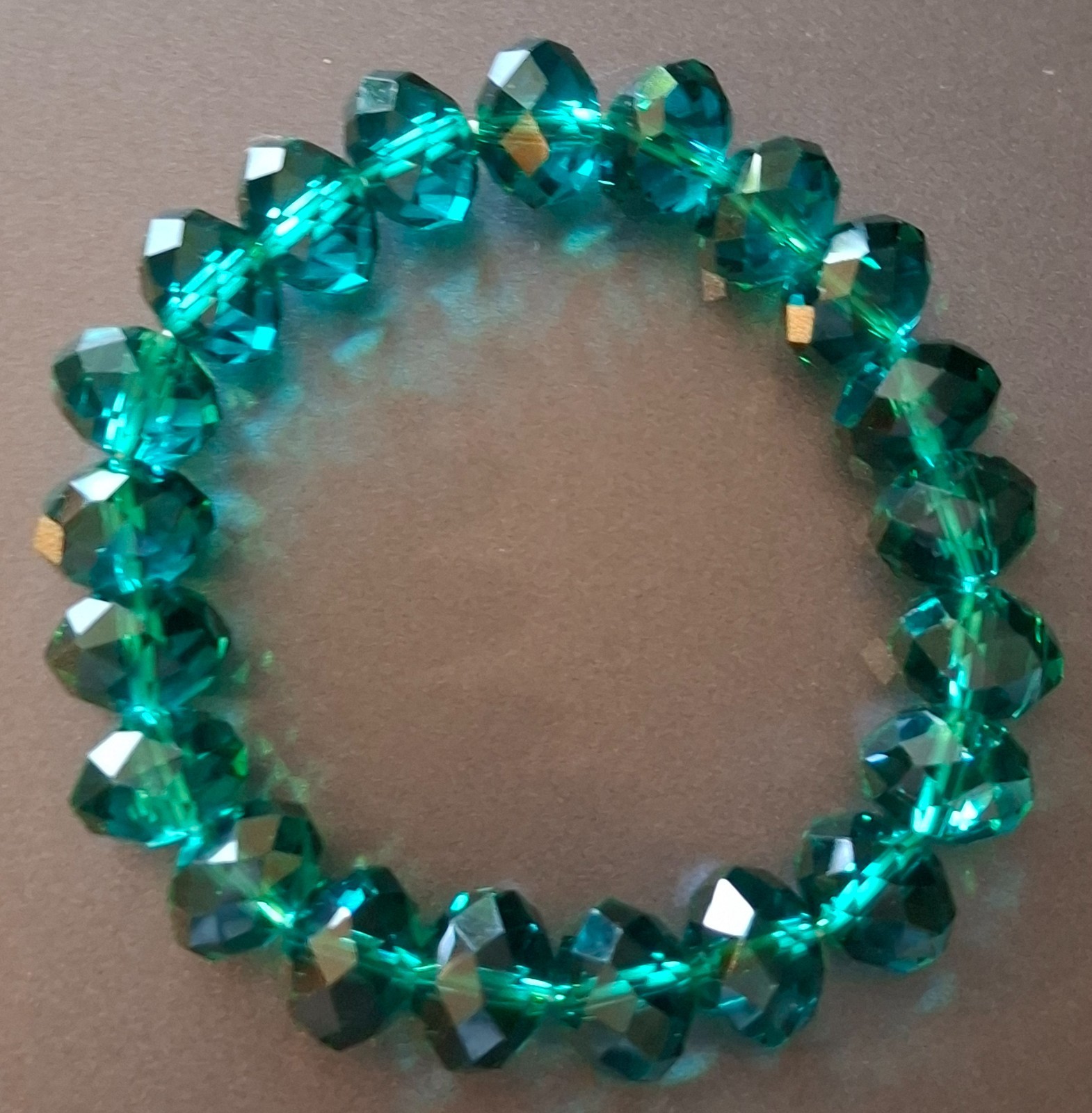 Vintage Jewelry Rondelle Faceted Blue Green Crystal Beads Elastic Bracelet