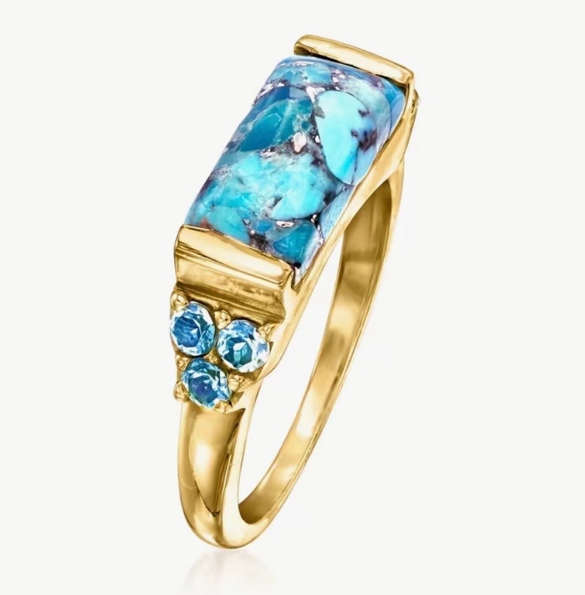 Ring Copper Ring Inlaid with Turquoise – Rust-Resistant sz 8