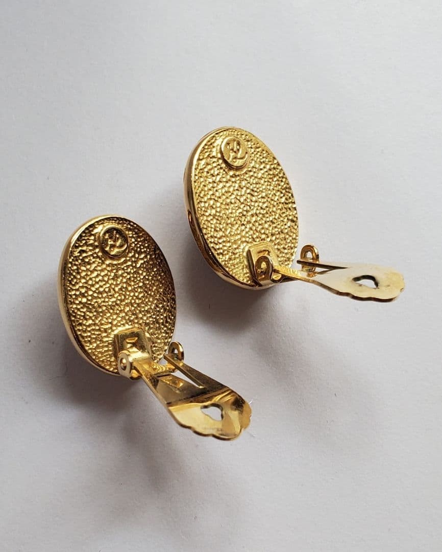 Vintage Karl Lagerfeld Blue Cabochon cut Gold Tone Oval Clip-On Earrings
