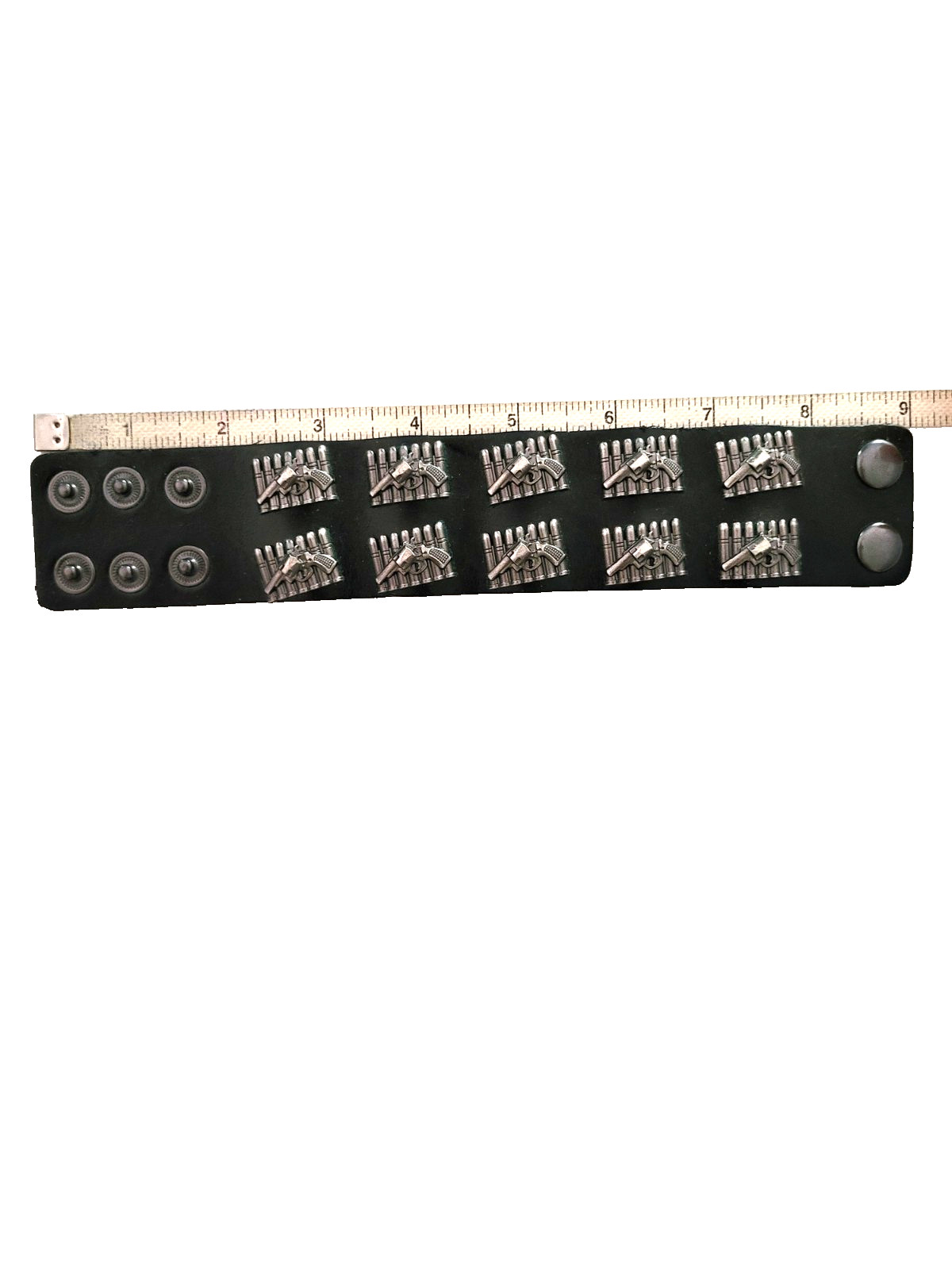 Punk Rock style black leather bracelet with bullet rivets Biker heavy metal fans