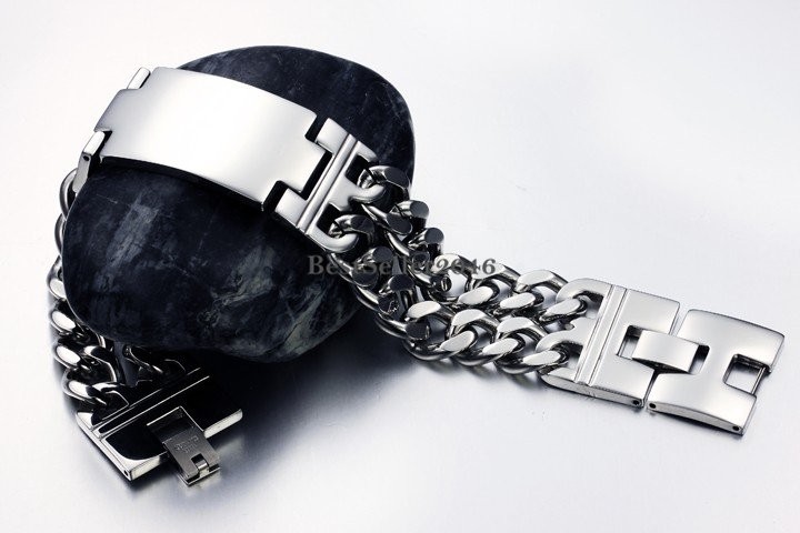 Men 22MM Wide Flat Curb Link Chain Bracelet Polished Stainless Steel Bangle 8.7″