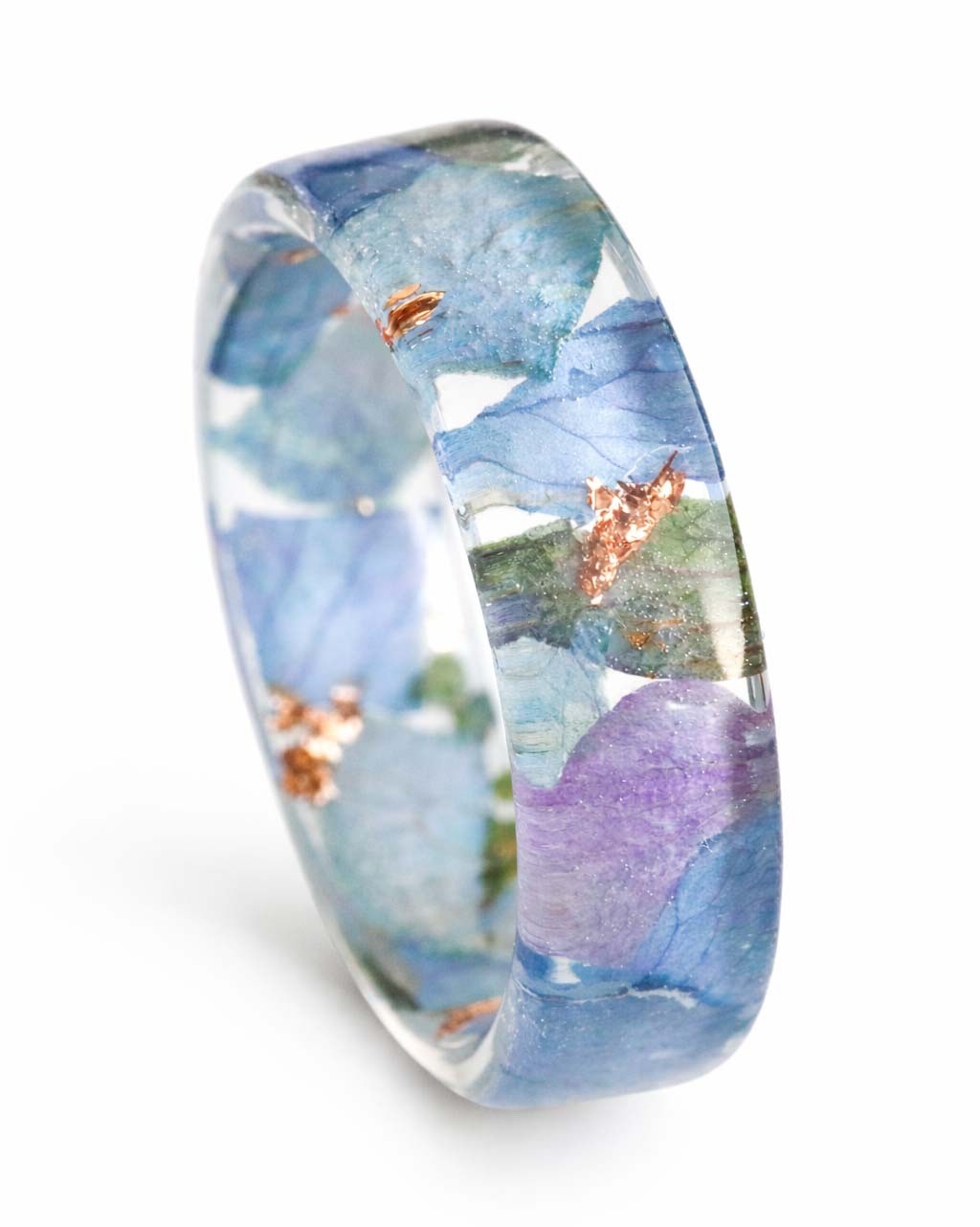 Hydrangea Ring With Real Blue Purple Petals, Nature Inspired Resin Ring