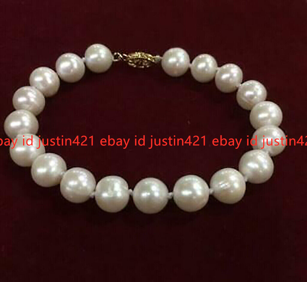 Genuine Natural 7-8mm White Freshwater Cultured Pearl Gold Clasp Bracelet 6.5-9″
