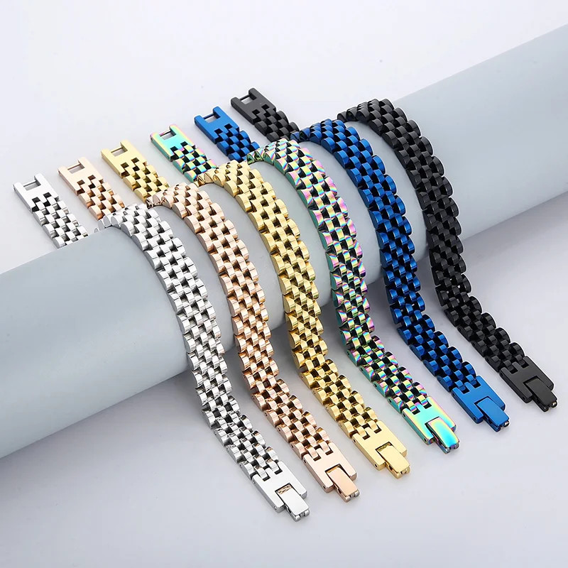 10MM Watchband Style Men’S Bracelets for Women Man Ladies Gold Color Stainless S