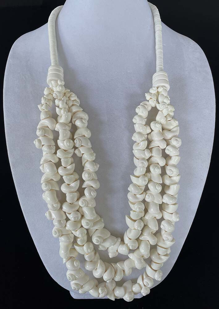 CHICO’S Statement White Faux Shell 3 Strands Long Chunky Necklace NWT $139