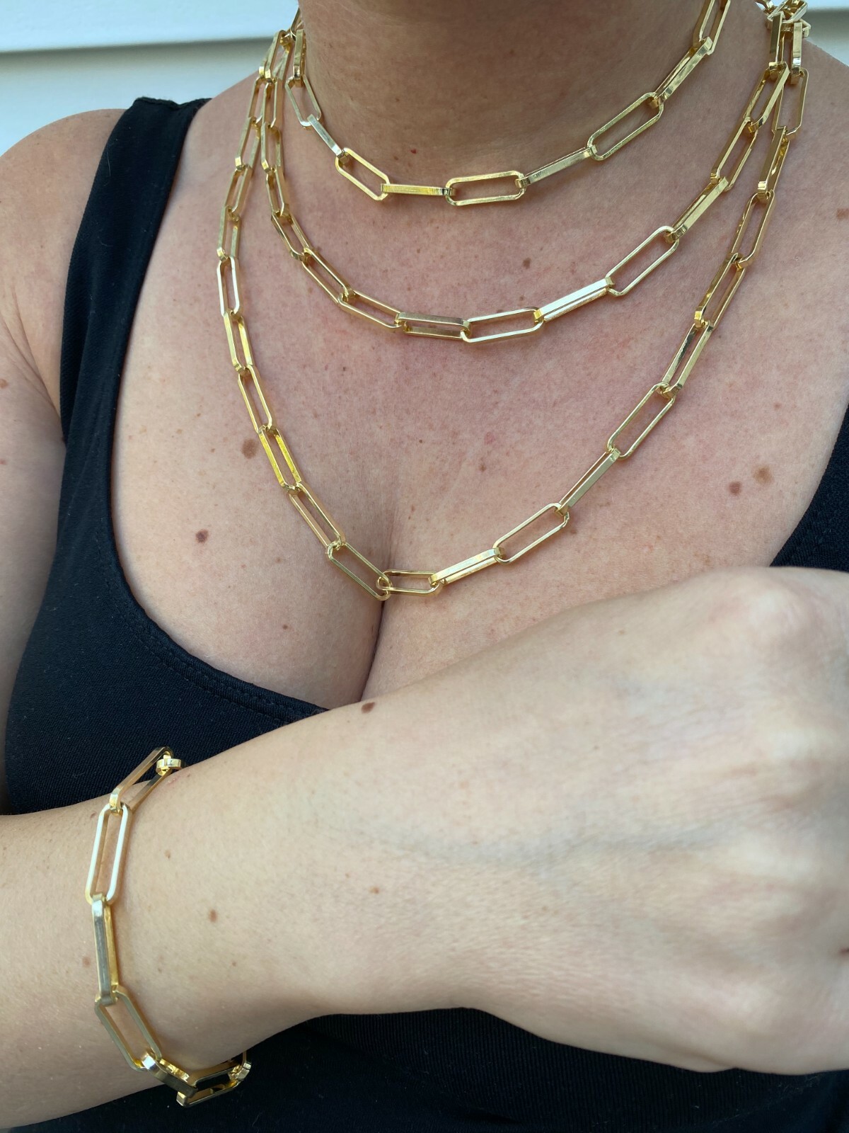 14k Gold Plated Solid 925 Silver Paperclip Chain Bracelet 7mm Necklace Italy