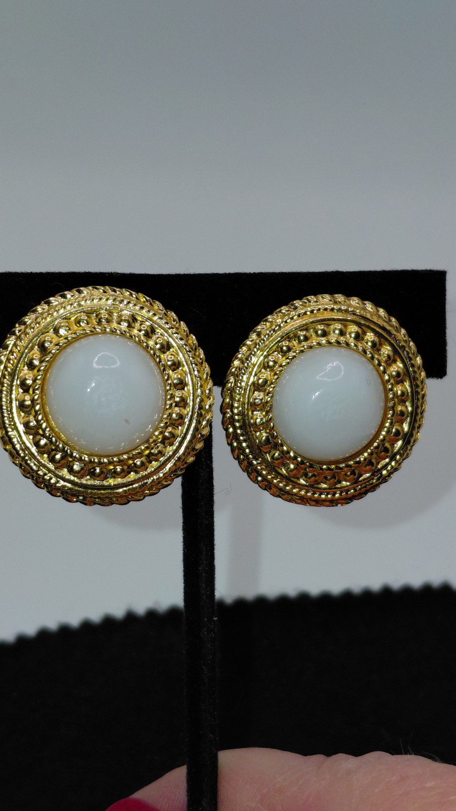 Chanel Gold Plated 1980’s White Gripoix (Glass) Clip On Earrings