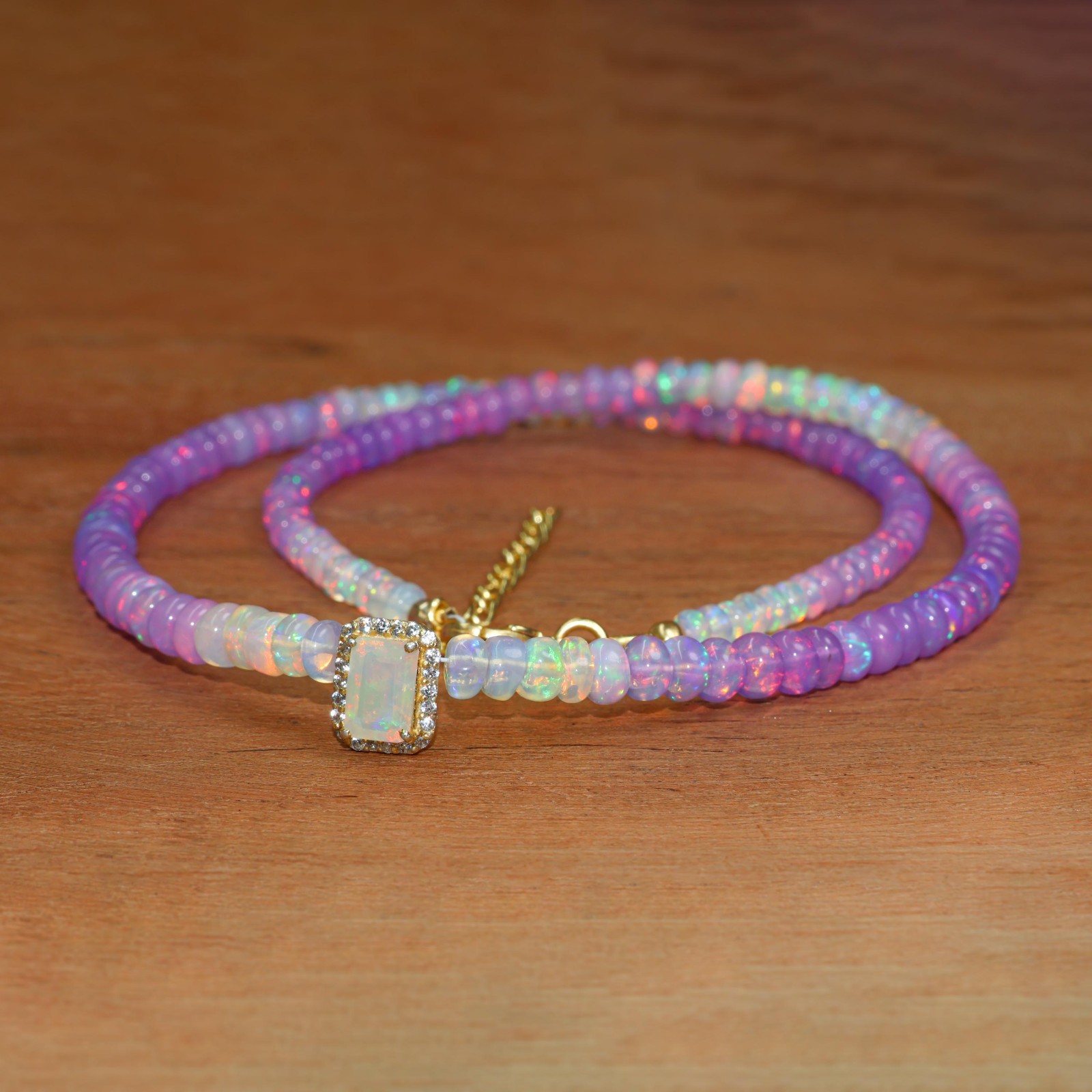 Smooth Purple Opal Shaded Beads Necklace, Multifire Octagon Cut Opal Necklace