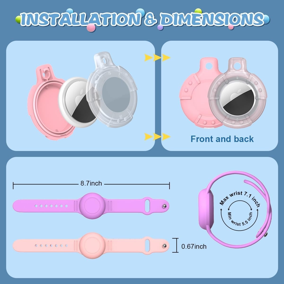 Durable Waterproof Kids AirTag Holders – 4 Pack Silicone Wristbands & Necklaces