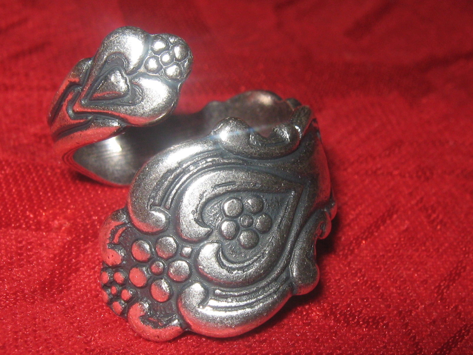 HANDCRAFTED USA ANTIQUE STYLE ADJUSTABLE SILVER HEART SPOON RING SIZES 4-10