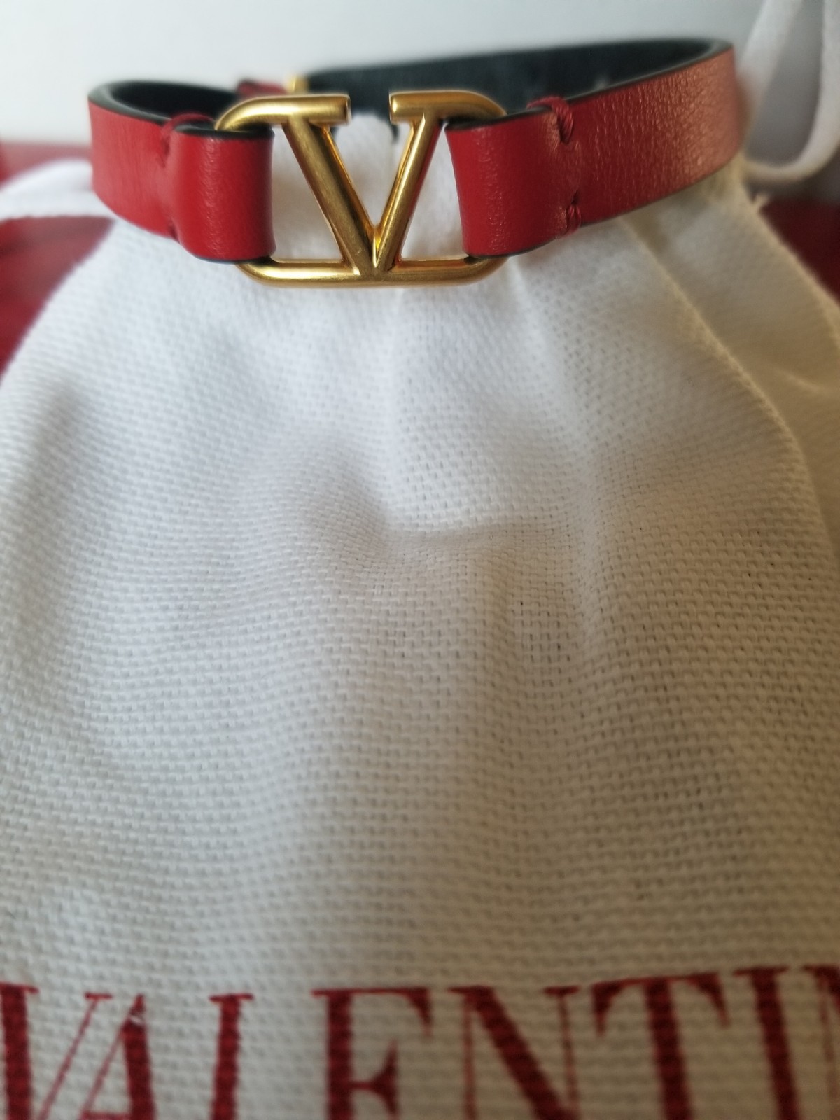 Valentino Garavani Red Leather Bracelet V Logo Dust Bag Limited Edition