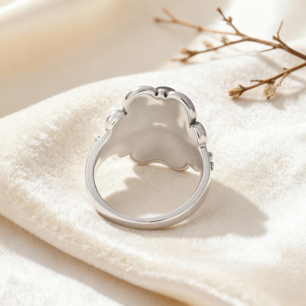 Sterling Silver Natural Green Dongling Jade Stone Ring,Antique Vintage Oval G…