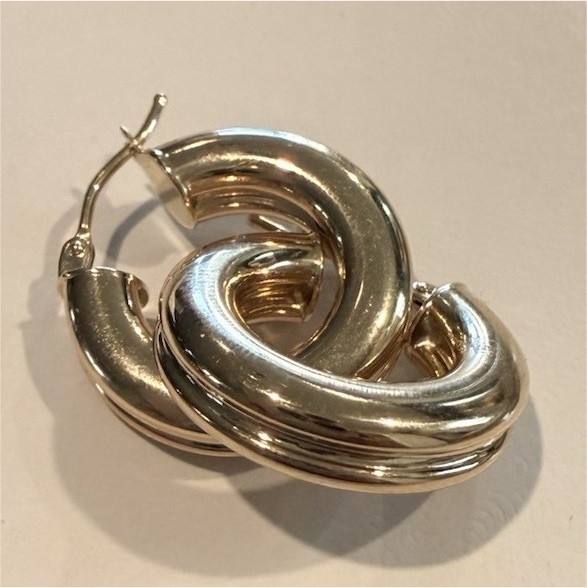 14K Gold Tone Metal Hoop Earrings Snap Closure Round Shape No Stone Fashion