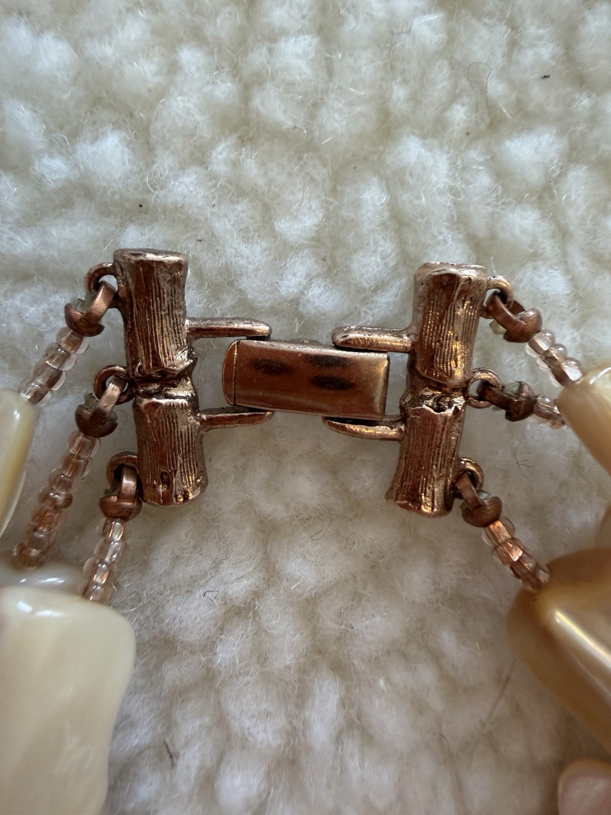Signed Graziano Shell Triple Strand Bracelet Rose Gold Tone vintage 6 inches