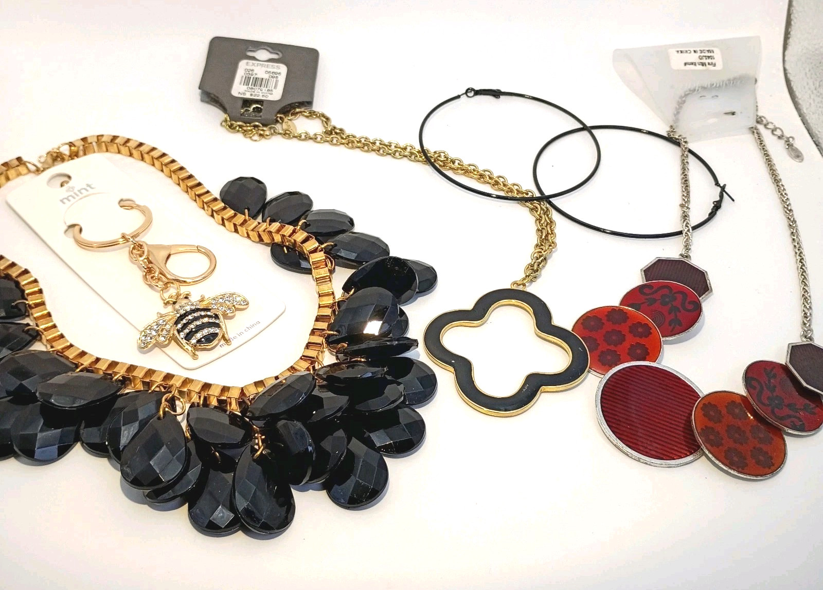 Red Black Statement Jewelry Lot Chunky Bib Necklace Geometric Boho RunwayGlam