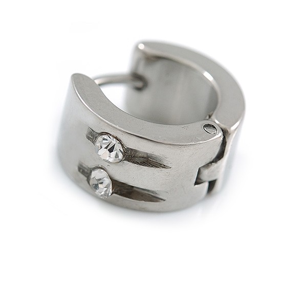 14mm Small Crystal Hoop Earrings In Silver Tone