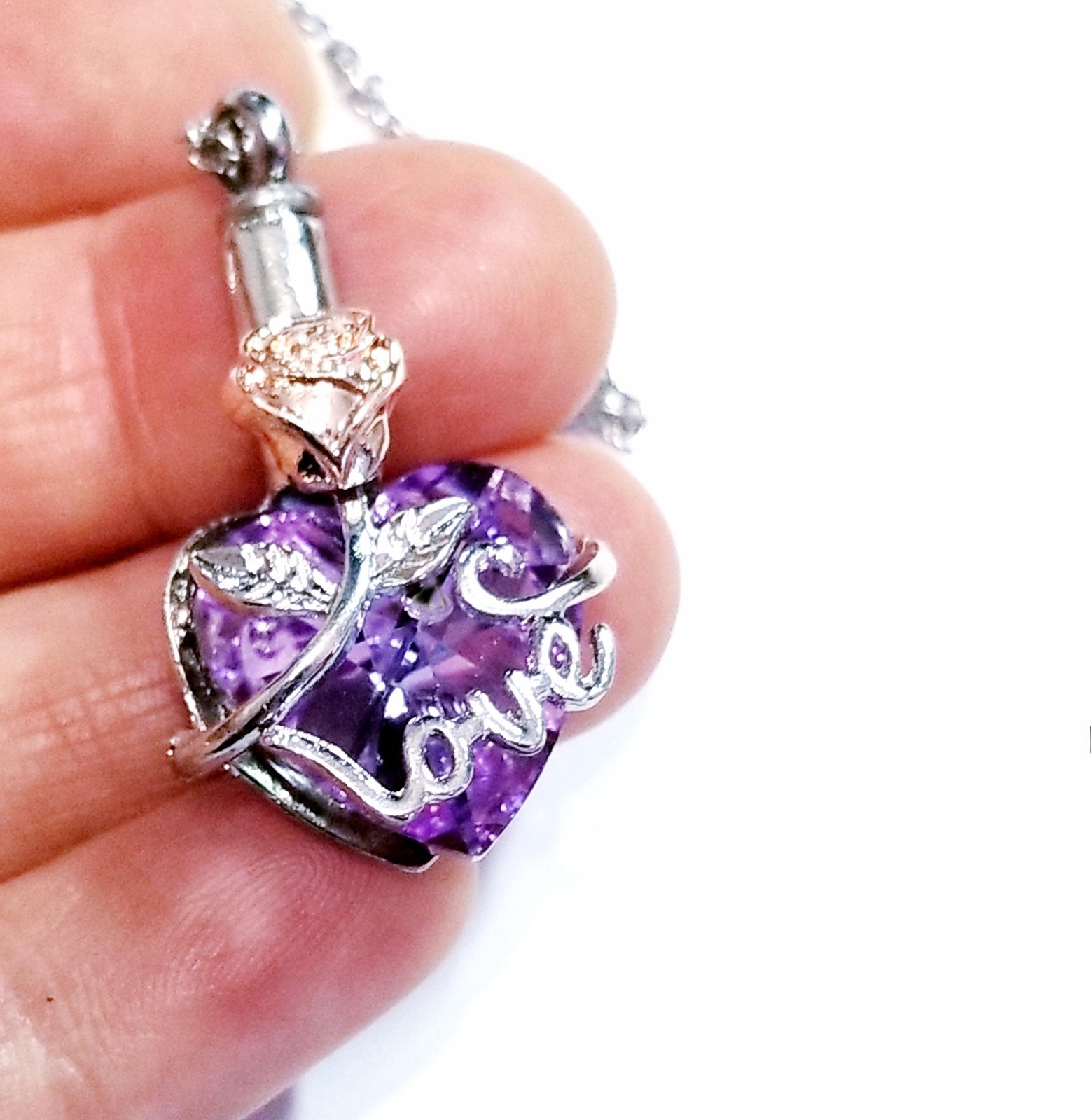 Silver Tone Urn Cremation Memorial Necklace Heart Love Pendant for Ashes