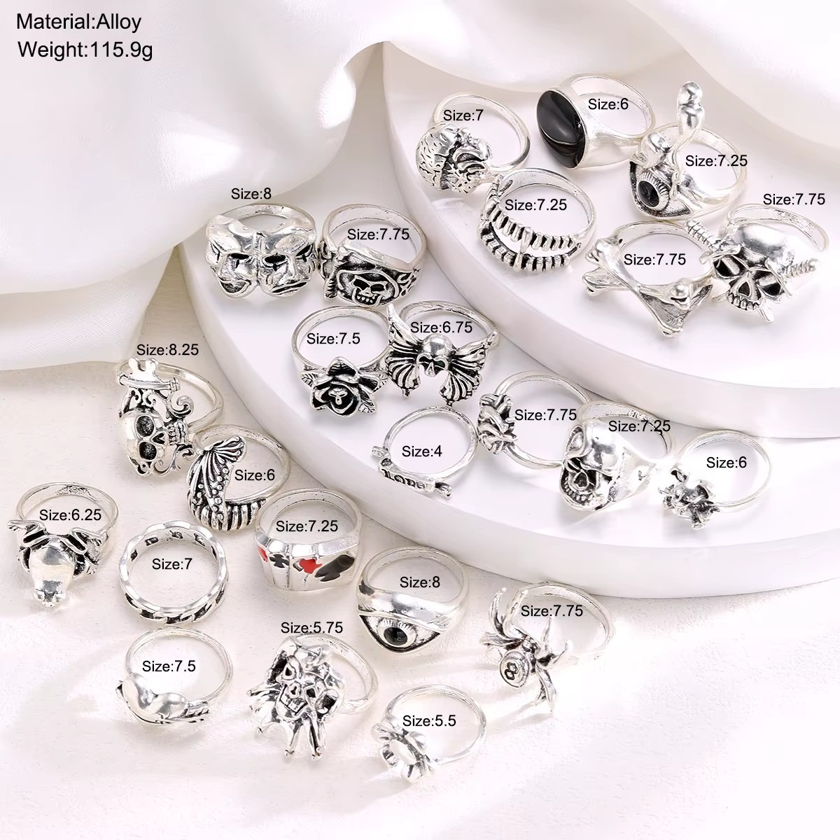 24pcs Gothic Skeleton Ring Set Punk Grunge Unisex Street Jewelry Gift Free Ships