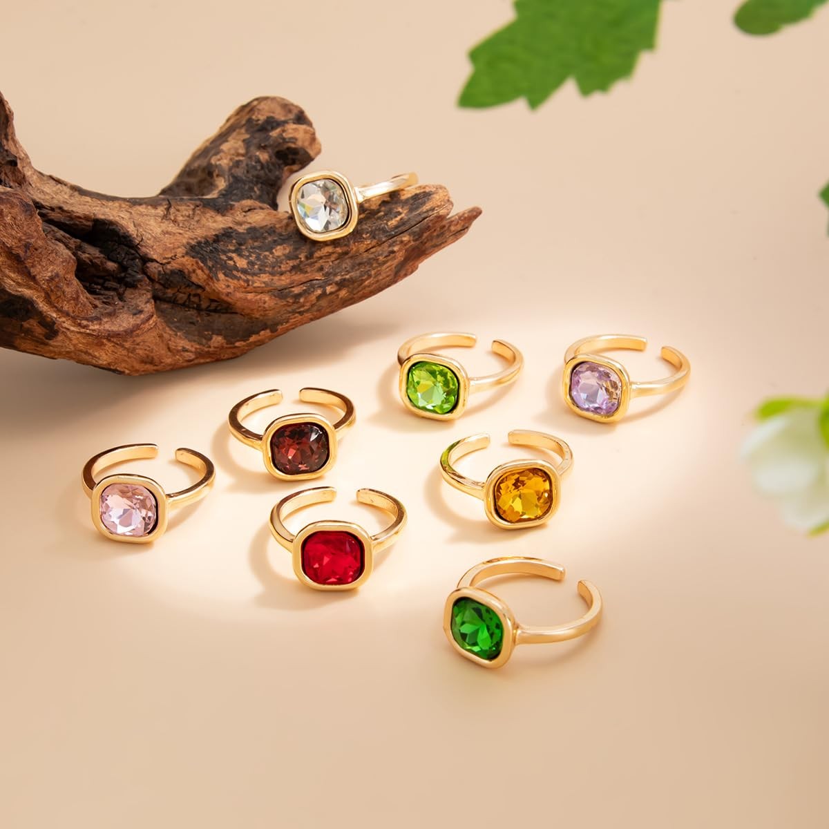 Colorful Gemstone Ring Set for Women, 8PCS Adjustable Stackable Rings with Na…