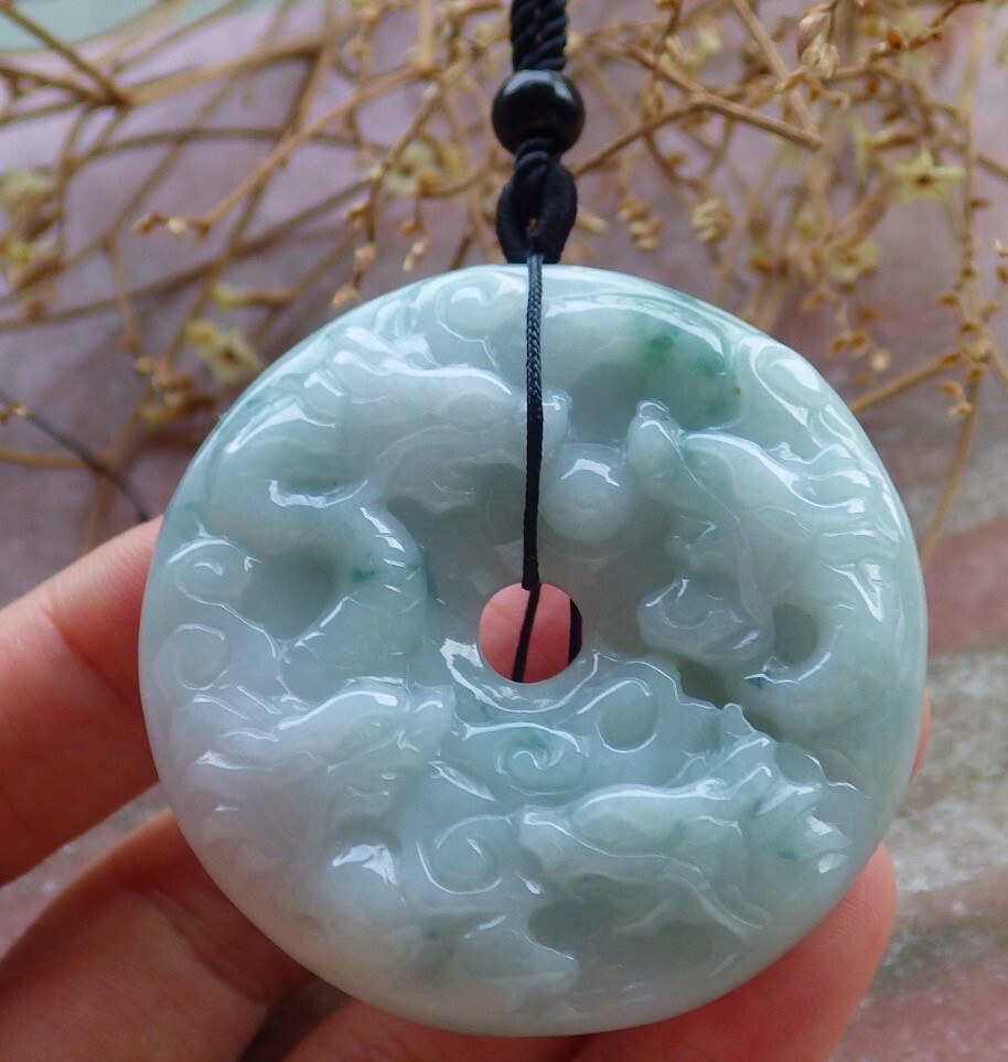 Certified Green 100% Natural A Jade jadeite pendant 9 Dragon Circle 九龙平安扣 611312