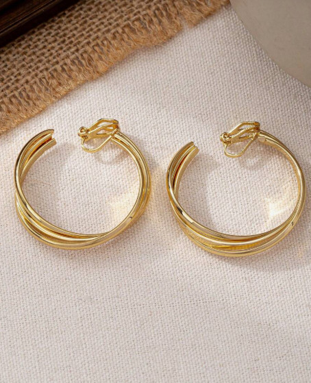 Clip On Hoop Earrings Drop Dangle Gold Tone Thick Round Chunky Earrings