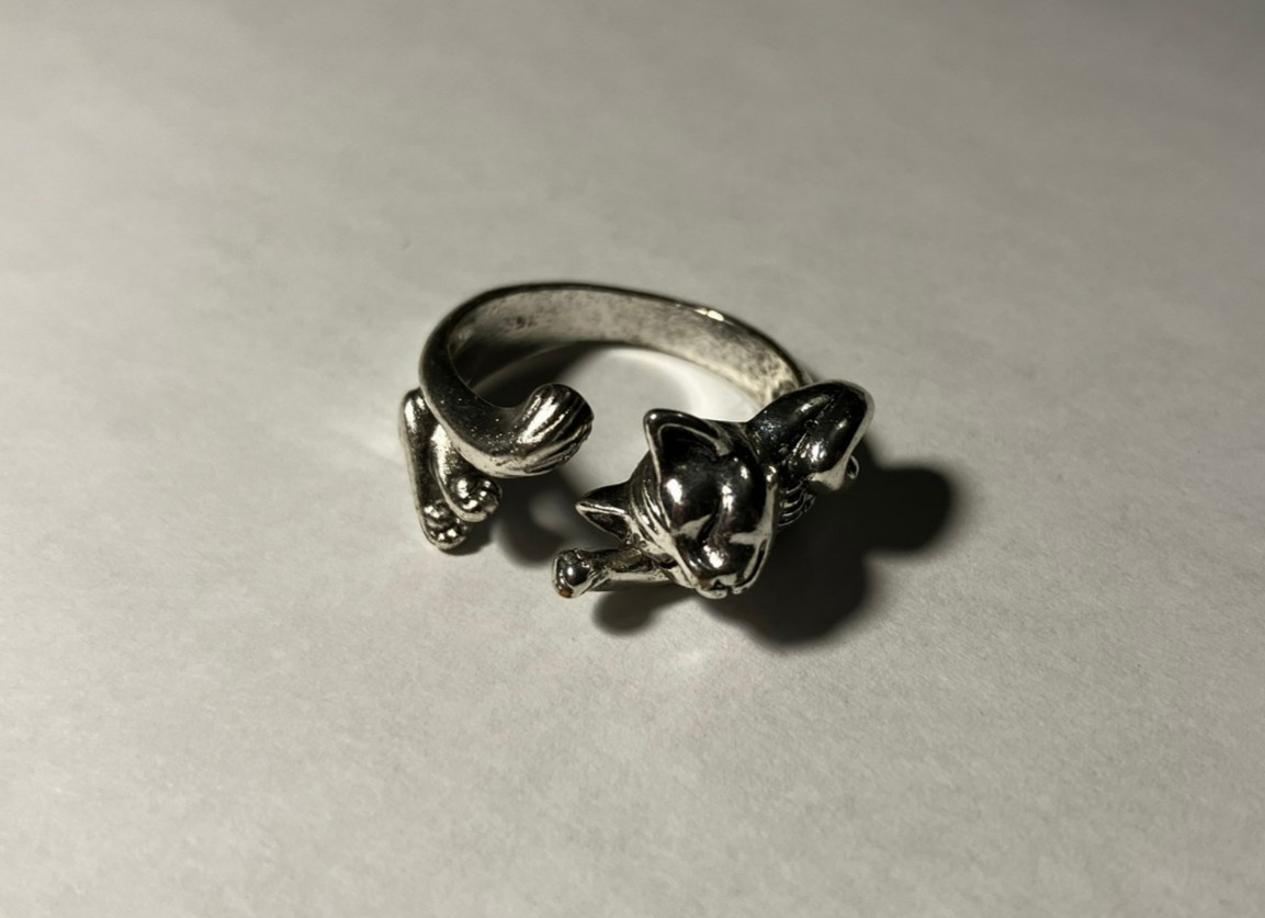 Cat Ring Metallic Silver Adjustable Women Men Unisex