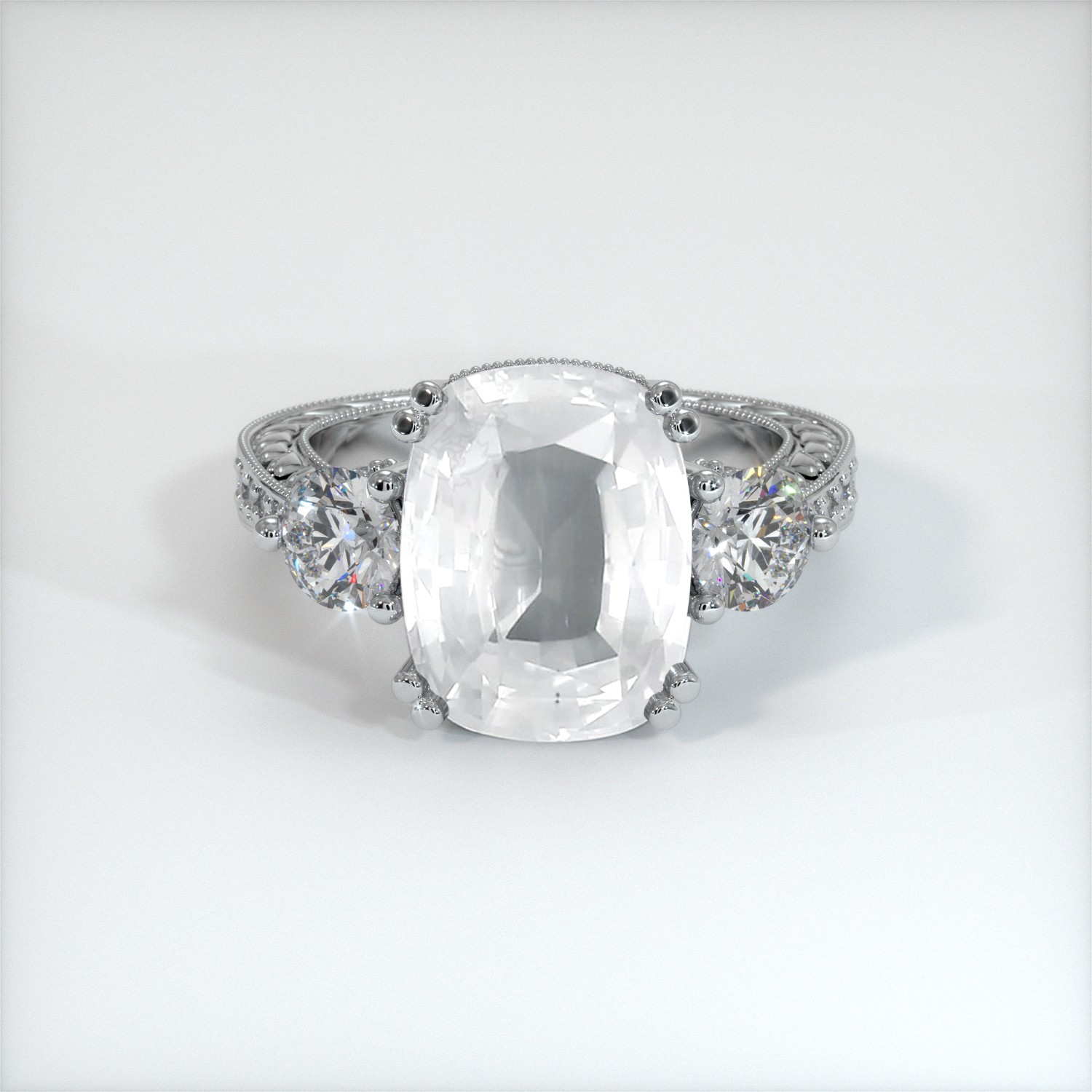 Ceylon (Sri Lanka) Cushion White Sapphire 18K White Gold Ring 7.79CT