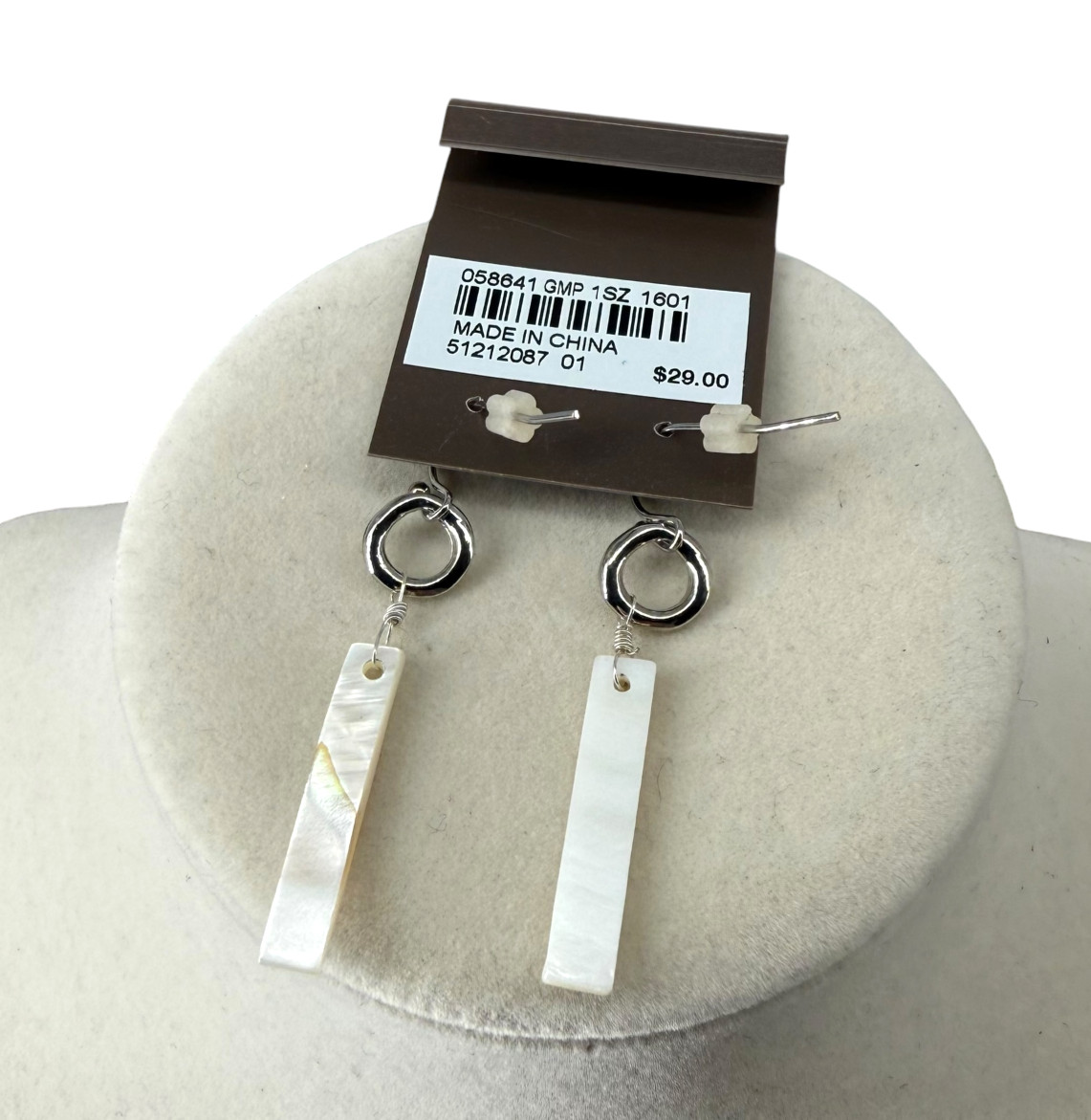 J Jill Mother of Pearl Bar Drop Earrings Silver Circle Shell Resort Coastal Boho