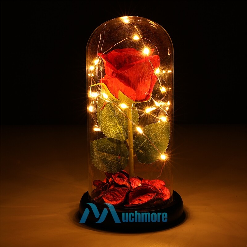 Galaxy Rose Forever Flower in Dome Glass LED Light Valentine’S Day Birthday Gift
