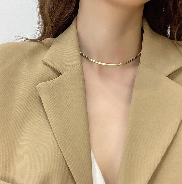 3mm Gold Tone Stainless Steel Herringbone Snake Chain Choker Necklace 12+2″ PE46