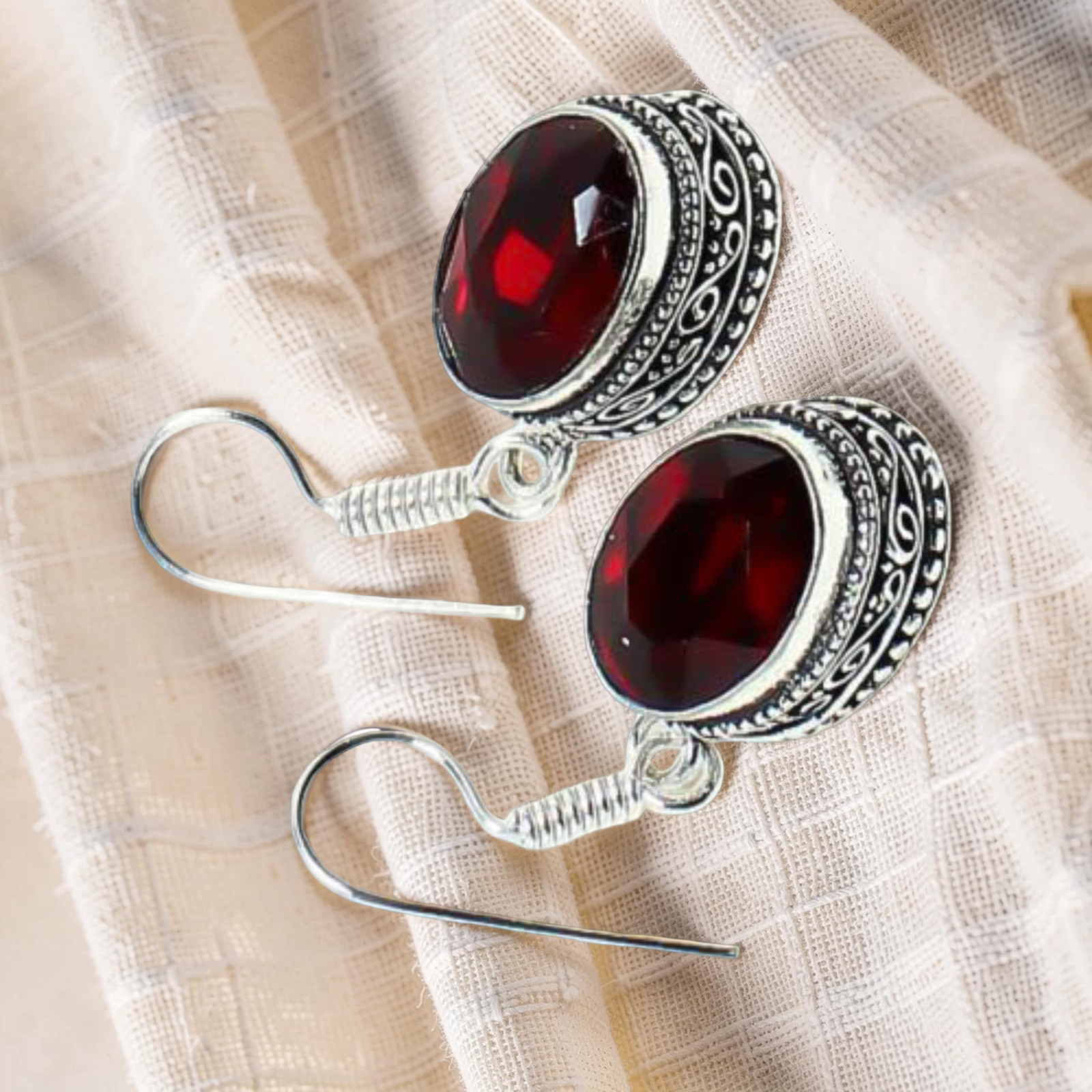 Mozambique Garnet Gemstone 925 Sterling Silver Handmade Jewelry Earrings 1.60″