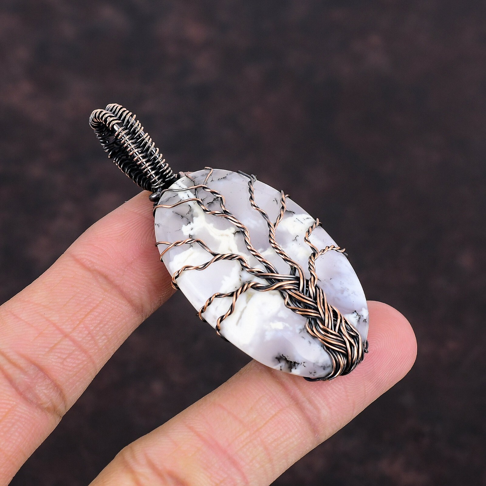 Dendrite Opal Jewelry Copper Love Gift Wire Wrapped Tree Of Life Pendant 2.64″