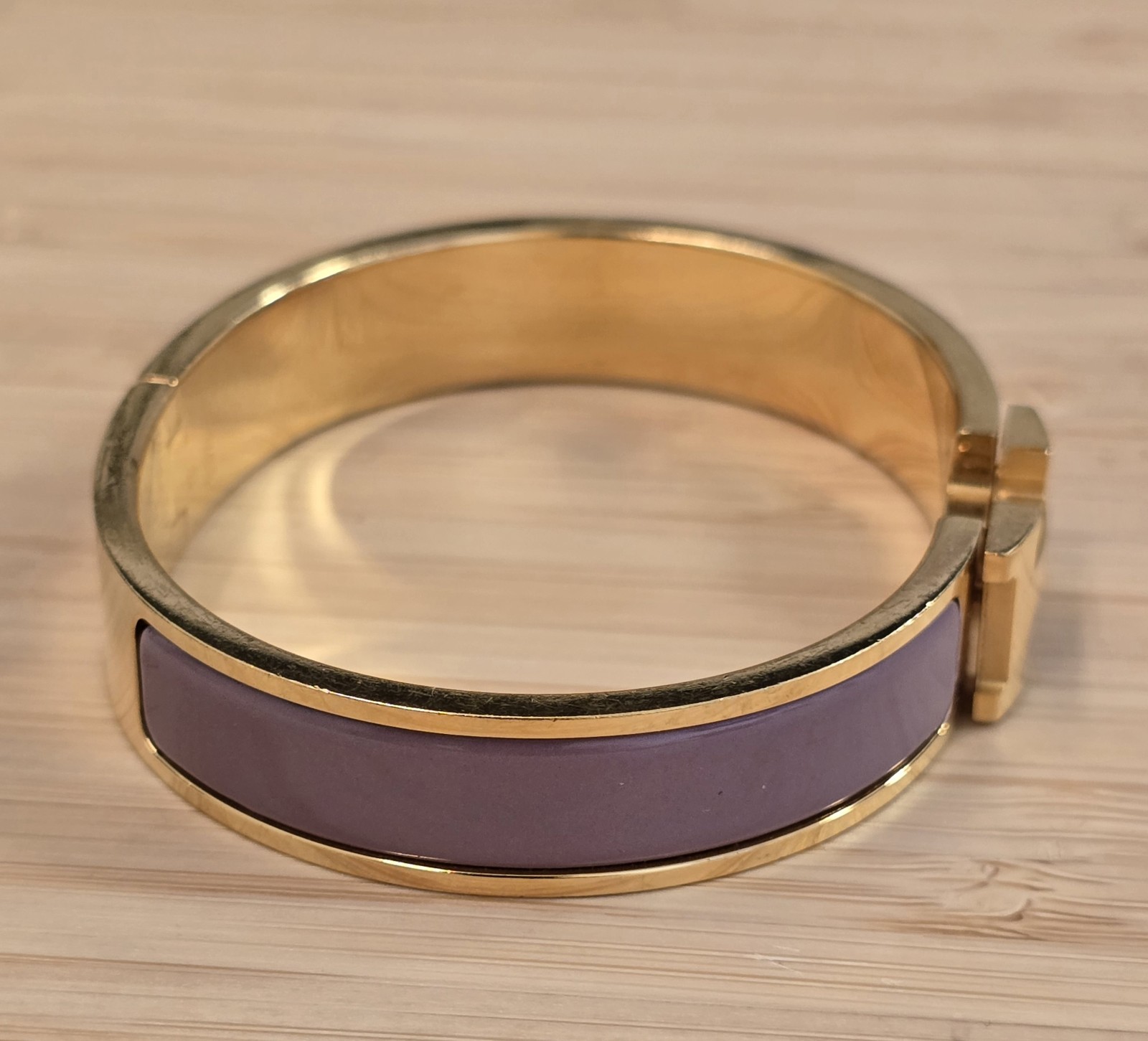 Hermes Clic H Gold-Plated Bangle Bracelet Lavender Enamel Made in France