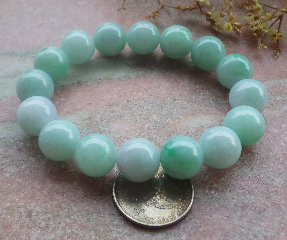 Video Certified Green Natural A JADE Jadeite Beads Bangle Bracelet 13 mm 734367