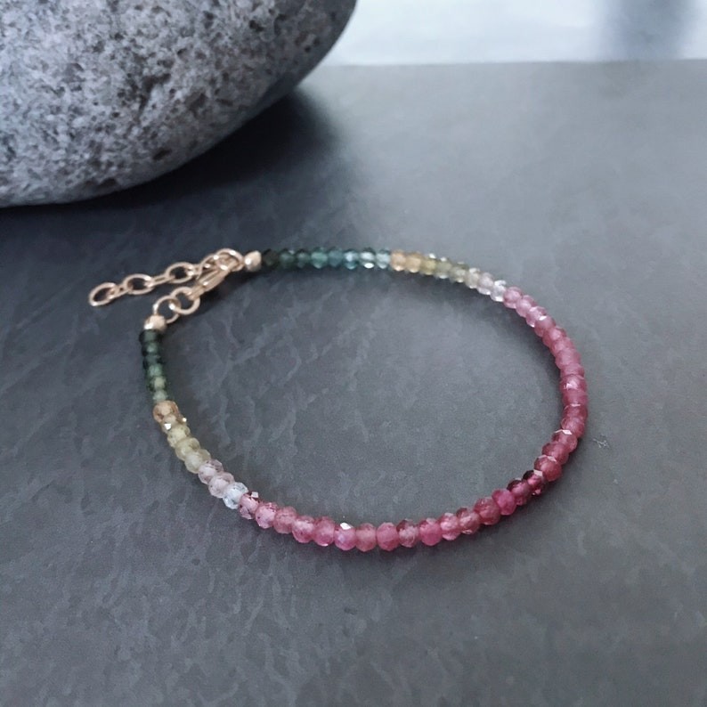 Dainty A++ Multi Tourmaline Faceted Round Gemstone Beads Women Bracelets 6-8”