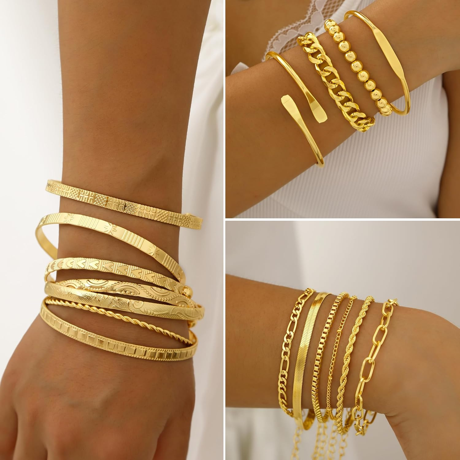68 Pcs Gold Jewelry Set for Women with 7 Necklace, 17 Bracelet, 5 Hoop Earrings,