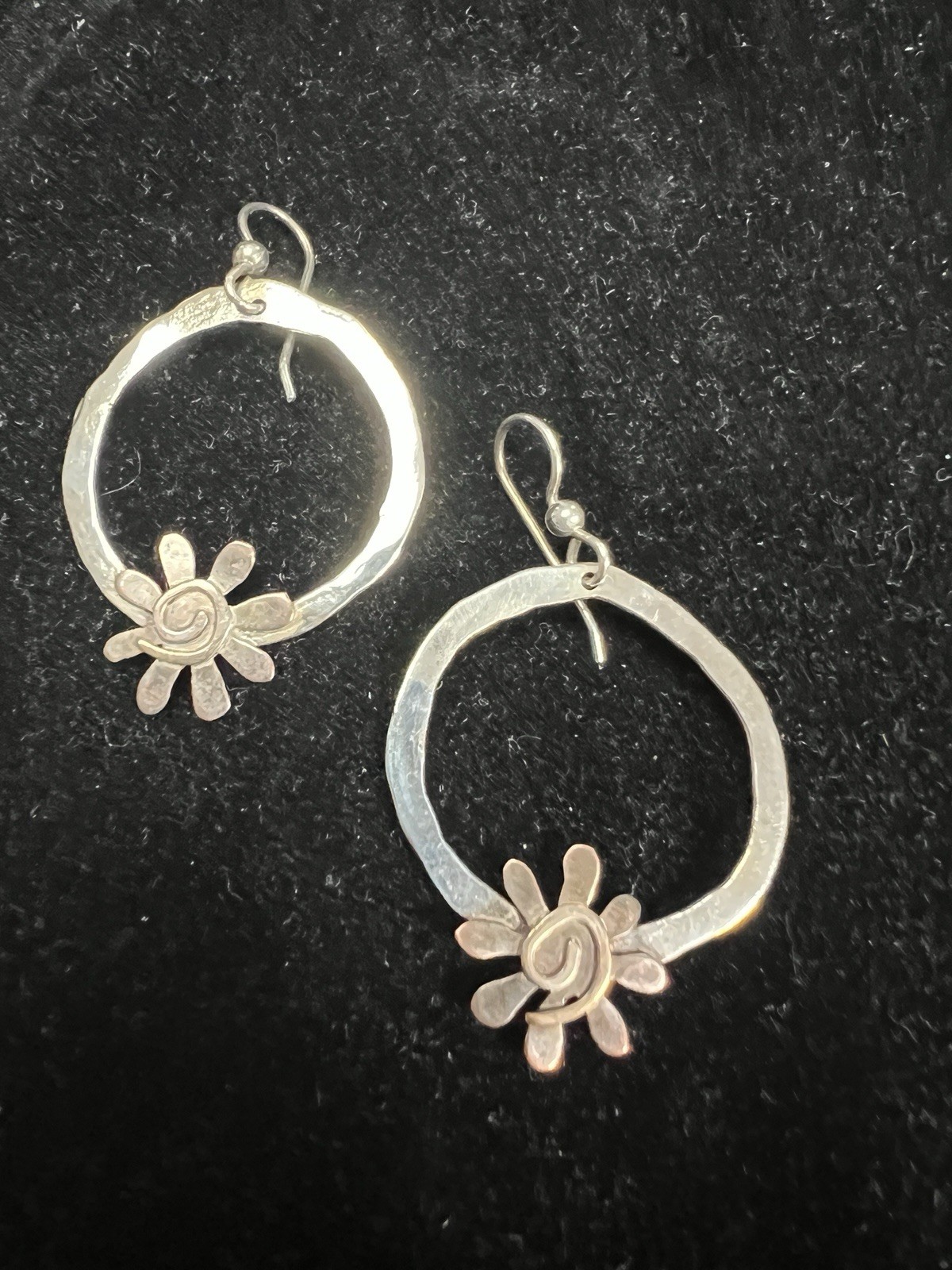 Silver And Copper Flower Child Earrings – 1” Plus Wire Hook