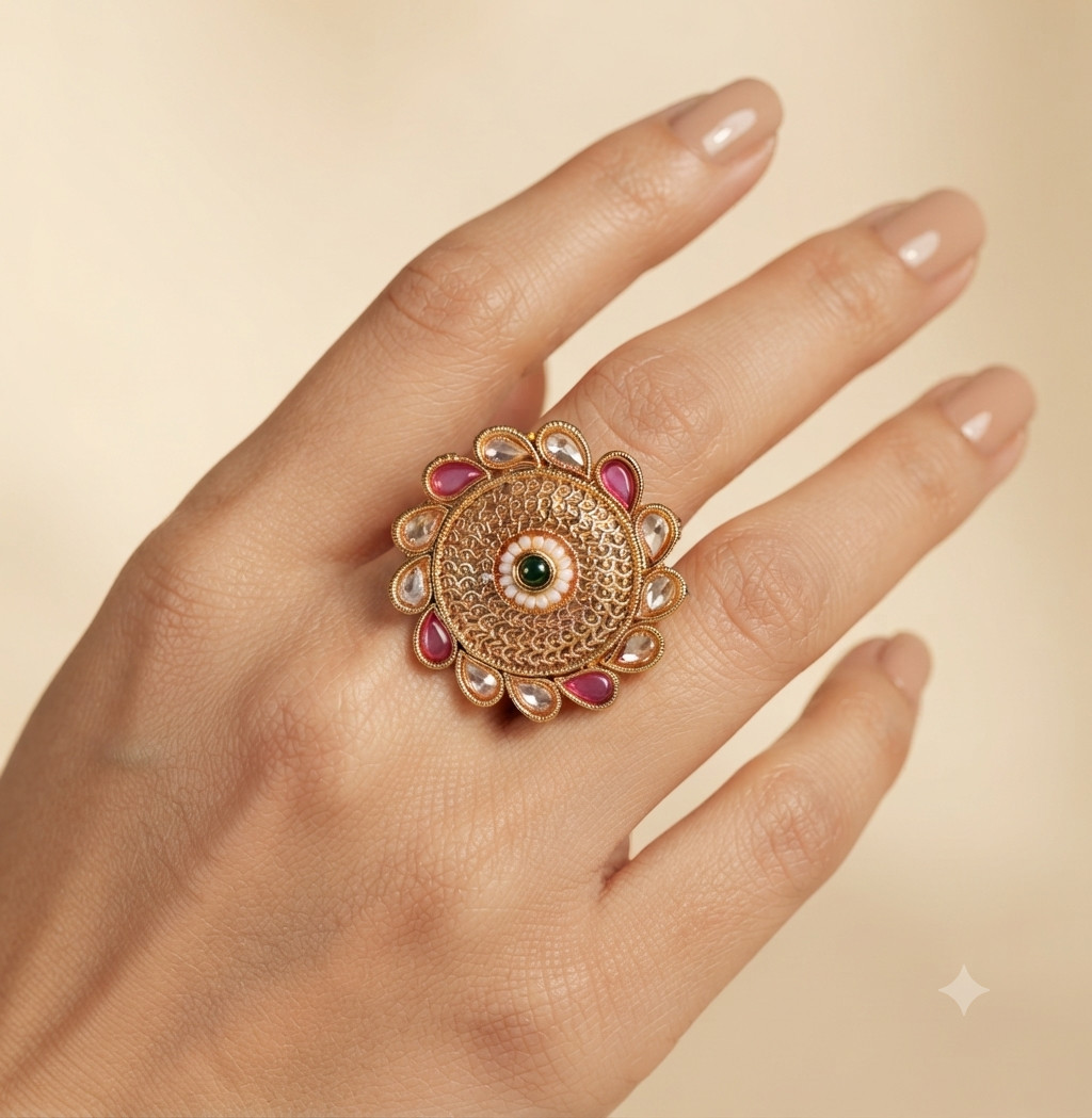 Ilyana Royal Filigree Ruby and Emerald Statement Ring Roz Jewellers.