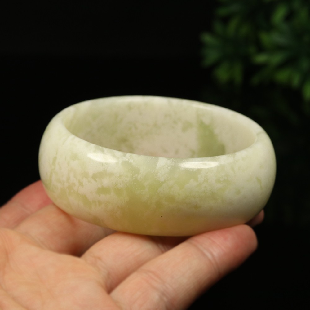 59mm Grade A 100% Natural Green Jade Bangle Wide Bracelet Chinese Xiu Jade V8088