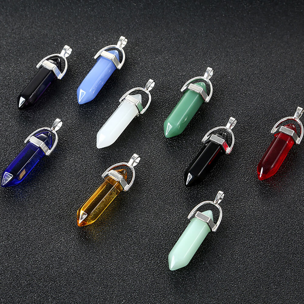 Hexagonal 48X Reiki Point Crystal Stone Natural Quartz Necklace Jewelry Pendant