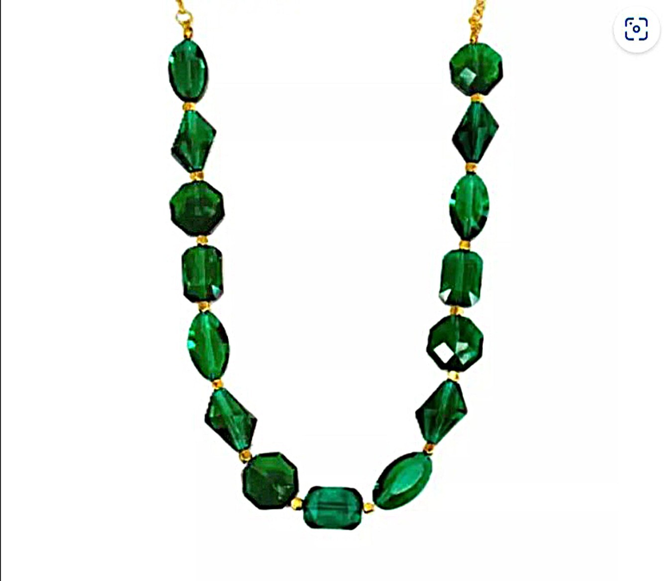 Green glass bead necklace with mixed glass beads shapes and small gold beads New